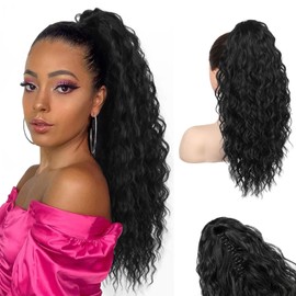 SEIKEA Ponytail Extension, 22" Claw Clip Ponytail Extension Long Lightweight Fluffy Curly Clip on Ponytails for Women Multi Layered Fake Pony tails Hair Extensions Black