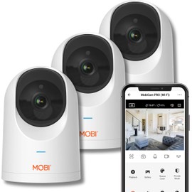 MobiCam PRO Intelligent Home Monitoring Camera (3-Pack): Full HD, Pan & Tilt, Color Night Vision, Motion Tracking, Temp & Humidity Readings. Supports Cloud & SD Storage, Smart App Compatible