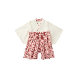ANGELIEBE Baby Clothes, For Boys and Girls, Hakama, Romper, Kimono, Formal, Japanese Pattern, First Eating, 100th Celebration, Shrine Visit, Kimono, red