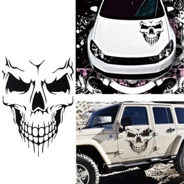 Xotic Tech 1pcs Car Exterior Front Hood Truck Trailer Boat Door Window Skull Shape Vinyl Graphic Sticker Decal (22", Black)
