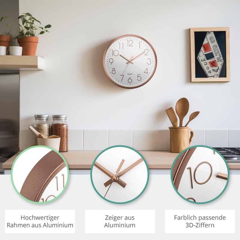 Mebus Wall Clock, Plastic Aluminium, White, 30 cm