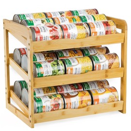 TOPZEA Soda Can Rack Organizer for Pantry, 3 Tier Bamboo Stackable Can Goods Storage Dispenser Shelf Canned Food Holder Stand for Kitchen Coutertop, Cabinet, Hold up to 36 Cans
