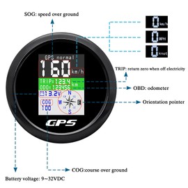 KAOLALI Boat Speedometer GPS Speedometer, 85mm Stainless Waterproof Speed Gauge Odometer for Boat Motorcycle Car(Black Dial)