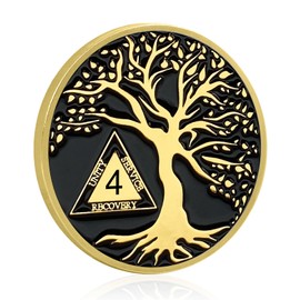 Sobriety AA Chip Sobriety Coin Year Sober Anniversary, Tree of Life Recovery Medallion Chip Recovery Token NA AA Great Sobriety Gifts for Men Women Alcoholics Anonymous (Tree Coin-4 Years)