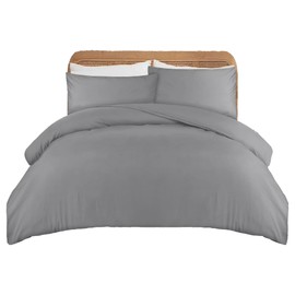 Apex Furnishings Single Duvet Cover Set Soft Microfibre Silver Bedding Comforter Plain Dye Quilt Cover With Pillowcase- Grey