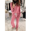 Aamikast Women's Two-piece Classic knit Pajama Sets Long Sleeve Button