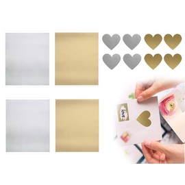 KAPSING 4-Piece Scratch Sticker Set, Square Scratch Cards with 8 Pieces Love, Scratch Off Label Stickers, Label Stickers, Scratch Film Vouchers, for Wedding, Birthdays (Gold and Silver)