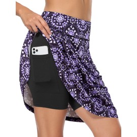 Fulbelle Plus Size Skort for Women, 20" Knee Length Quick Dry Pockets Lightweight Comfy Long Skirts Purple Pattern Large