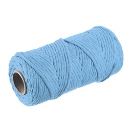 sourcing map Cotton Rope Twisted Braided Twisted Single Strand Cord, White Blue 100M/109 Yard 4mm Dia for Wall Hanging, Plant Hanger, Knitting, Macrame Knotting
