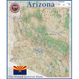 Arizona State Physical Map - 16.5 x 19.5 Inches - Paper Laminated