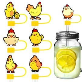 12PCS Chicken Straw Cover Caps for Tumblers, Funny PVC Silicone 10mm Dringking Straws Toppers Protector Dust-Proof Reusable Bulk, BPA Free, Eco-Friendly fit for Party Gifts