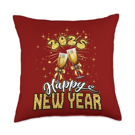 2025 Happy New Year New Years Eve Wine Glass party Fireworks Throw Pillow