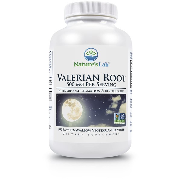 Nature's Lab Valerian Root 500mg Dietary Supplement – Helps Support Relaxation & Restful Sleep – 200 Capsules (3 Month Supply)