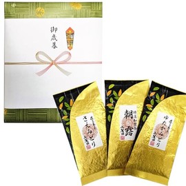 Respect for the Aged Day Tea Gift Present, 3 Kagoshima Tea Varieties, 3.5 oz (100 g) x 3 Bags (300 g), Asatsuyu, Yutaka Midori, Saemido Set (Simple Packaging, Comes with Noshō)
