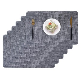 Xmkuwa Leather Placemats Set of 6, Waterproof Oilproof, Stain Resistant, Heat Resistant, Washable Wipeable, Reversible Table Mats, Place Mats for Dining Tables and Decor (Dark Gray, 6pcs)
