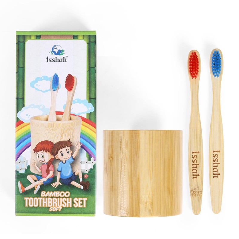 Isshah Kids Bamboo Toothbrushes Plant-Based Bristles Eco-Friendly Compostable Natural Toothbrushes