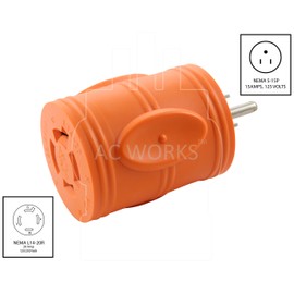 AC WORKS [AD515L1420] 15Amp Household Plug NEMA 5-15P to Generator 4 Prong 20Amp L14-20R (Two hots bridged)