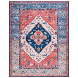 SAFAVIEH Tucson Collection Area Rug - 9' x 12', Rust & Blue, Persian Medallion Design, Non-Shedding Machine Washable & Slip Resistant Ideal for High Traffic Areas in Living Room, Bedroom (TSN133P)