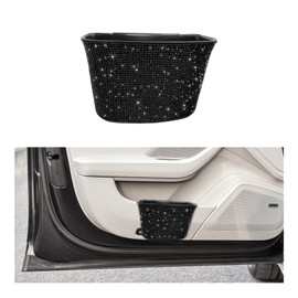 Dickno Bling - cubeta de basura para coche, contenedor de basura colgante de vidrio, mini cubeta de basura portátil con diamantes de imitación brillantes, cubeta de basura universal para automóvil, oficina, cocina, hogar (negro)