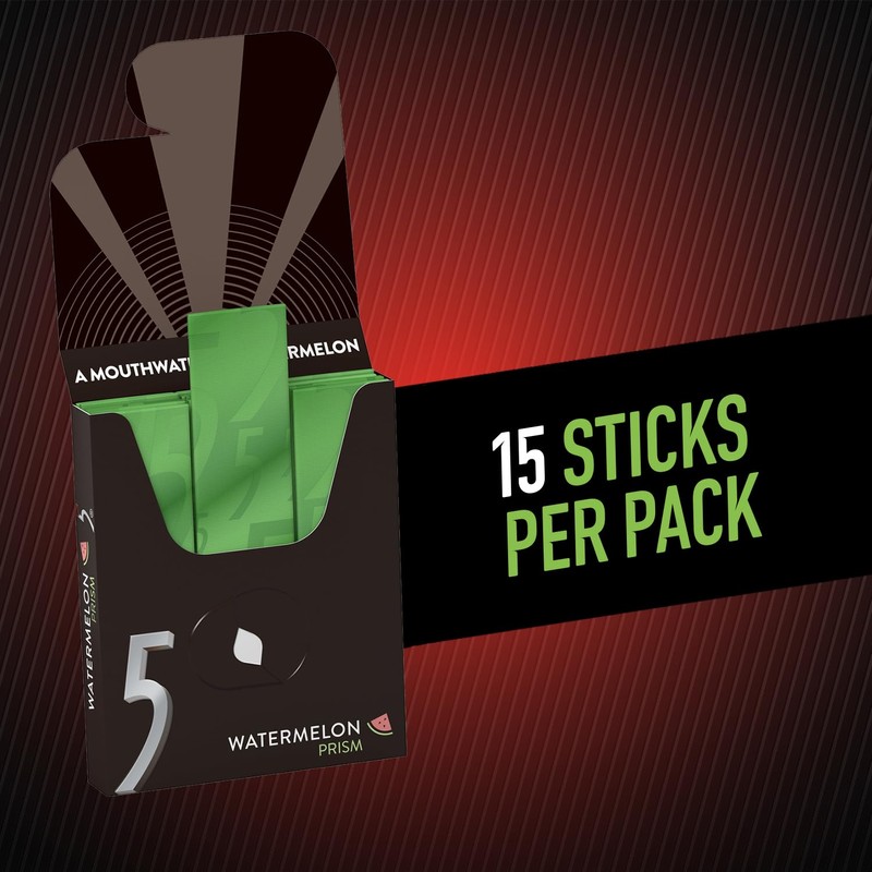 5 GUM Watermelon Prism Sugar Free Chewing Gum, 15 Stick