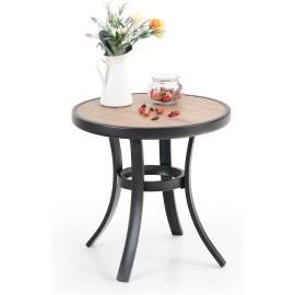 PHI VILLA Outdoor Round Side Table Coffee Table Bistro Table Porch Side Table Metal Frame