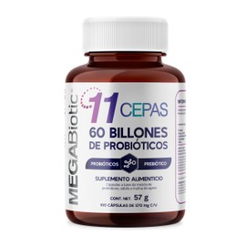 MegaBiotic Suplemento Probióticos 60 Billones con Prebióticos a Base de Sábila, B. Lactis y L. Rhamnosus | Cont. 100 Cápsulas | Aporta 60 Billones de 
