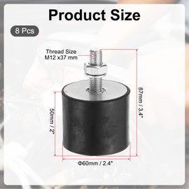 PATIKIL 50x60mm Rubber Studs Shock Absorber, 8 Pcs M6 Rubber Isolator Mounts Cylindrical Anti-Vibration Isolator Mounts with Nuts for Garage Motor Air Compressors Engines