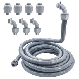 Wocloer Liquid-Tight Conduit - 1/2inch 25 Foot Flexible Non Metallic Liquid Tight Electrical Conduit Kit, With 4 Straight and 3 90-Degree Conduit Connector Fittings.1/2" Dia