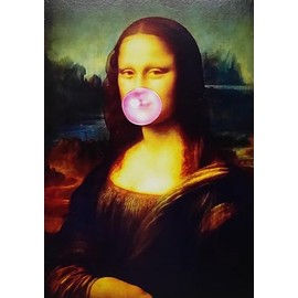 KUSTOM ART Magnet Vintage Style La Mona Lisa L. Da Vinci with Chewingum Print on Wood 10 x 6 cm