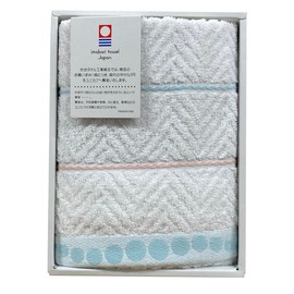 Imabari Towel Gift Set, 1 Face Towel, Border Pattern, Made in Japan, 100% Cotton, Gift Box Included