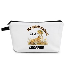 YULUENZE Funny Leopard Makeup Bag Toiletry Zipper Pouch Inspirational Present My Spirit Animal Is A Leopard Cosmetic Bag for Leopard Lovers Women Friends