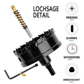 HSAWBIT 50 mm drill metal, TCT carbide drill bit, black for holes in stainless steel, iron, wood, plastic