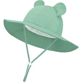 DRESHOW Baby Sun Hat Toddler Sun Protection Beach Cap with Bear Ears Wide Brim Unisex Summer Bucket Hats with Chin Strap UPF 50+