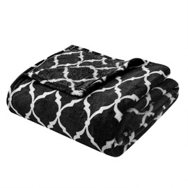 Madison Park Ogee Luxury Oversized Throw Black 6070 Premium Soft Cozy Microlight For Bed, Coach or Sofa