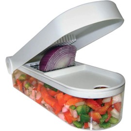 Jean-Patrique Magic Vegetable Chopper with Container - White Food Chopper with 2 Interchangeable Blades, Capture Tray, and Easy-Cleaning - Perfect for Cucumber, Salad, Tomatoes, and Onions