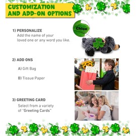 DolliBu Super Soft Lying Black Bear Stuffed Animal with Green Plush Shamrock, Cute Green Shamrock Plus, Fun St Patricks Day Stuffed Animal Bear, Good Luck St Patricks Day Toys for Kids, Baby - 9 Inch