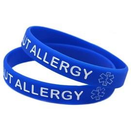 Nut Allergy Medical Alert Awareness Bracelet Wristband Allergic Reaction Peanuts Adults (Adults 20cm, 2 Blue Wristbands)