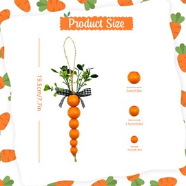 4 Pcs Easter Wooden Bead Carrot Hanging Ornaments,Wood Carrots Pendants Tree Ornaments Decorations with Bow and String for Kids Bunny Easter Spring Party Supplies Farm Home School