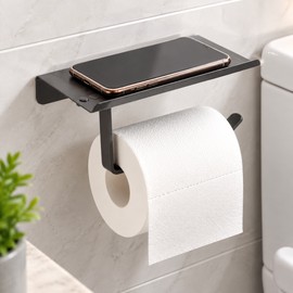 Stainless Steel Toilet Paper Holder with Phone Shelf – Wall Mount Bathroom Roll Holder with Multi-Function Storage for Home Use