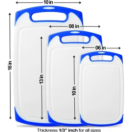 Cutting Boards for Kitchen, Plastic Chopping Board Set of 3 with Non-Slip Feet and Deep Drip Juice Groove, Easy Grip Handle, BPA Free, Non-porous, Dishwasher Safe