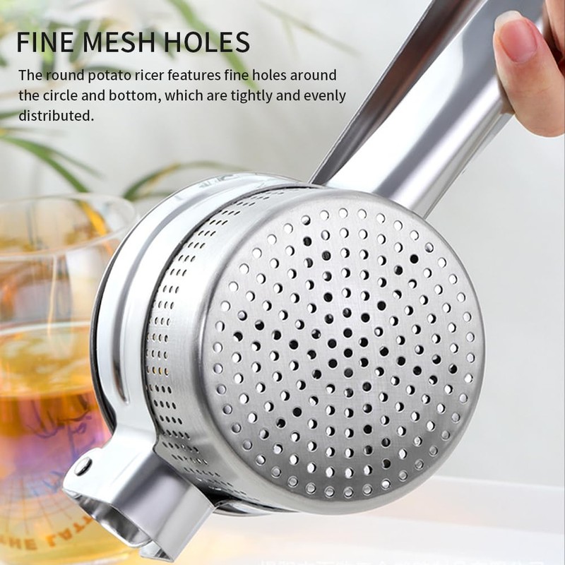 Potato Ricer, 15oz Stainless Steel Potato Masher with Ergonomic Handle