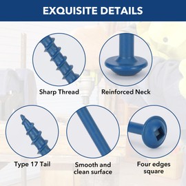 Bobibbi Pocket Hole Screws #8x1-1/4, Coarse Thread Wood Screws 300Pcs, Washer Head with Square Drive, 150MM Drive Bit Included