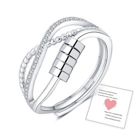 Anxiety Ring-Silver Adjustable Rings for Women, Fidget Rings for Anxiety Daughter with Beads,925 Sterling Silver Anxiety Rings,Spinner Thumb Ring-Aniexty Stress Relief Rings for Women Men with Box