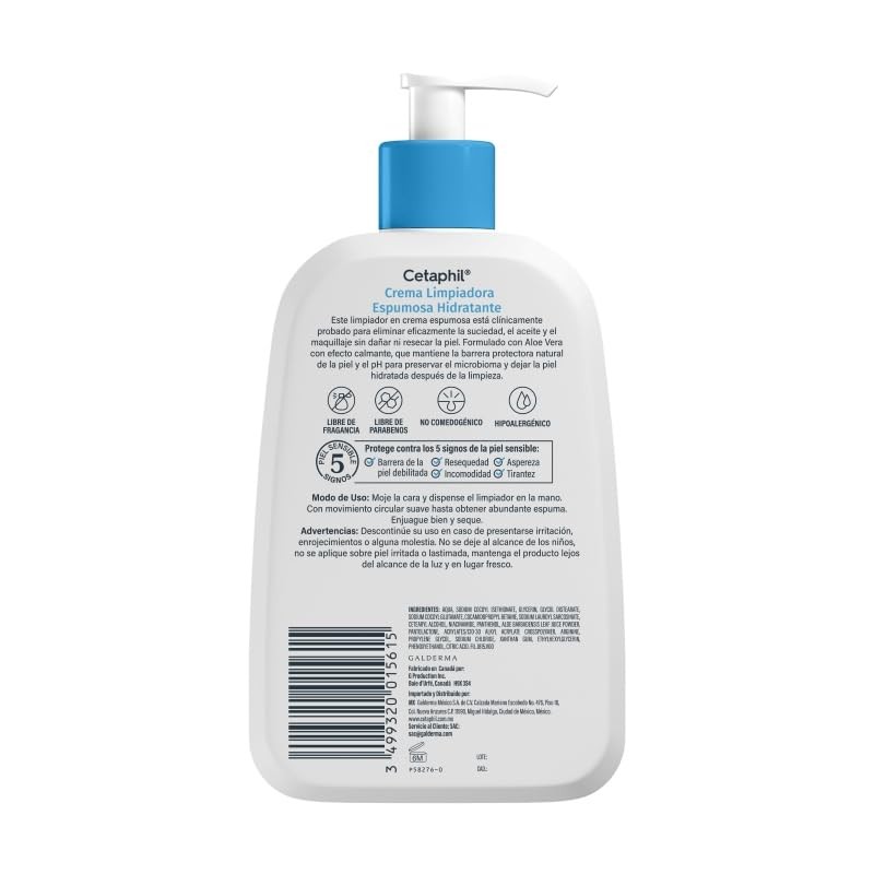 Cetaphil Crema Limpiadora Espumosa Hidratante Facial Rostro Sensible 473 ml