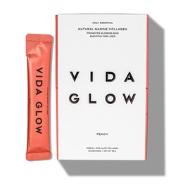 Vida Glow - Natural Hydrolyzed Marine Collagen Sachets | Promotes Glowing Skin + Smoothes Fine Lines (Peach, 30 Sachets) …