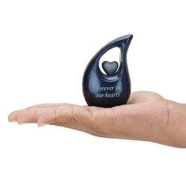 KEEPSAKE COMPANY White Teardrop Small Urns for Human Ashes/Mini Urn with Sky Blue Heart/Cremation Keepsakes for Ashes/Ash Holders (Blue - Sky Blue, Extra Small - EXS (3 Cu in))