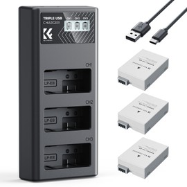 K&F Concept 3-Pack LP-E8 Battery and Upgraded LCD Charger Compatible with Canon EOS Rebel T2i, T3i, T4i, T5i, 550D, 600D, 650D, 700D, Kiss X4, Kiss X5, Kiss X6 Cameras