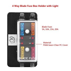 Soporte de bloque de caja de fusibles de cuchilla de circuito de 4 vías con kit de luz de advertencia LED para automóvil Van Boat Marine, apto para fusible de cuchilla estándar (ATC/ATO)