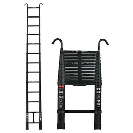 3.8m/12.5FT Telescopic Ladder with Non-Slip Rubber Feet,Portable Aluminum Telescopic Ladder with Sturdy Hook Load Capacity 150kg