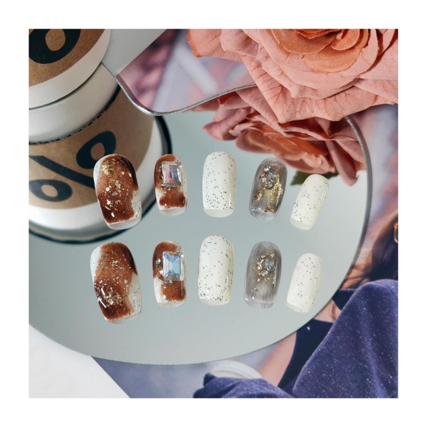 UNIYVOH Medium Square Press on Nails French Tip Handmade False